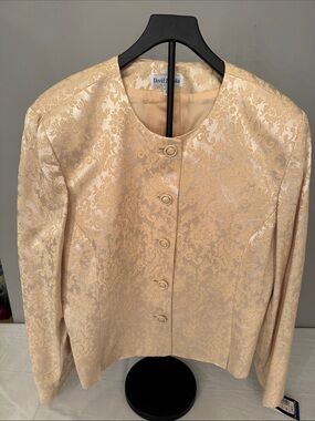 david brooks Champagne Brocade Round-Neck Blazer